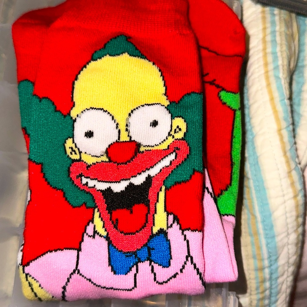 “Krusty the Clown” themed socks. “Simpsons” clown socks. New.
